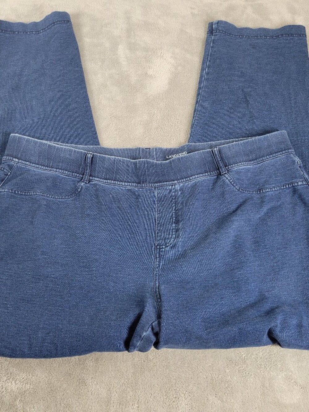 Lands End Womens Pull On Jeans 2X Plus Dark Wash Denim Elastic Waist SL135E